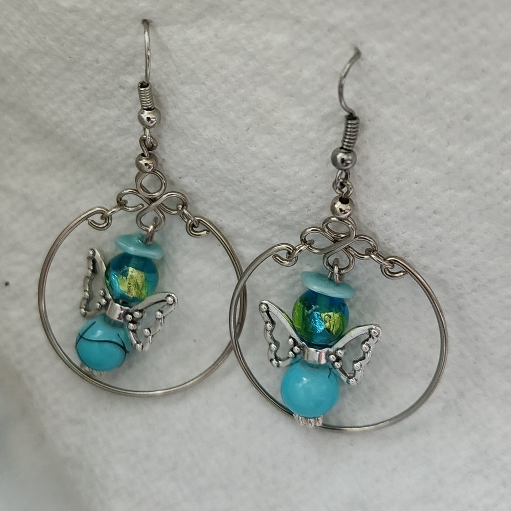 Silver and Blue Angel Earrings Created For Itiah Angel for Learning.